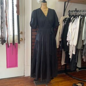 Black Puff Sleeve Wrap Maxi Dress